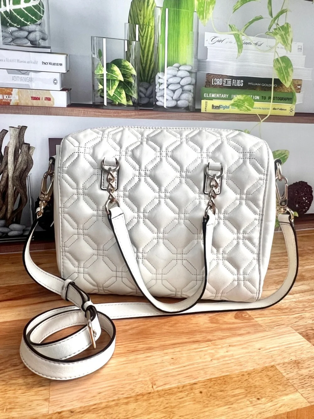 Kate Spade Alessa Astor Court Cream Quilted Satchel Bag with Scarf Accent - Picture 4 of 13